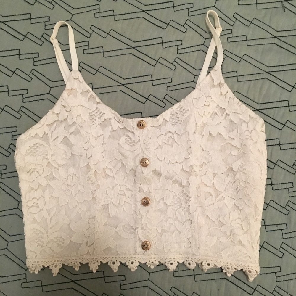 XS lace crop top with gold buttons